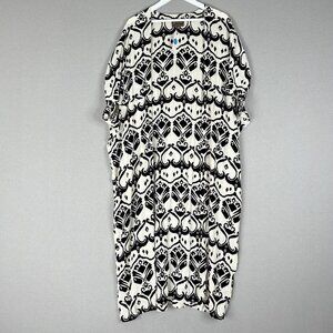 Bel Kazan Anthro Womens Top One Size Black Lois Duster Kimono Motif Resort Beach